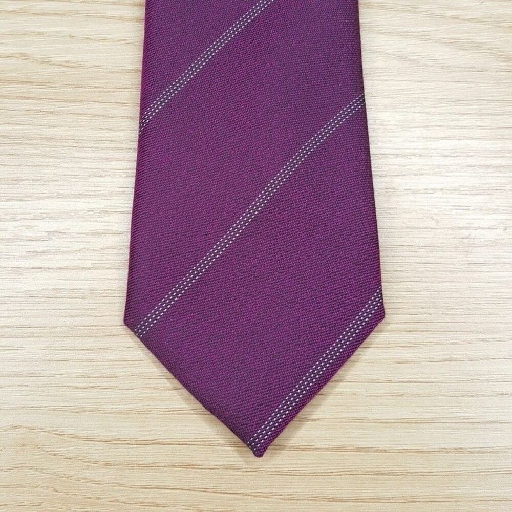 ALFANI Mens Neck Tie Magenta Purple Stripe Woven Classic Stain Resistant Necktie